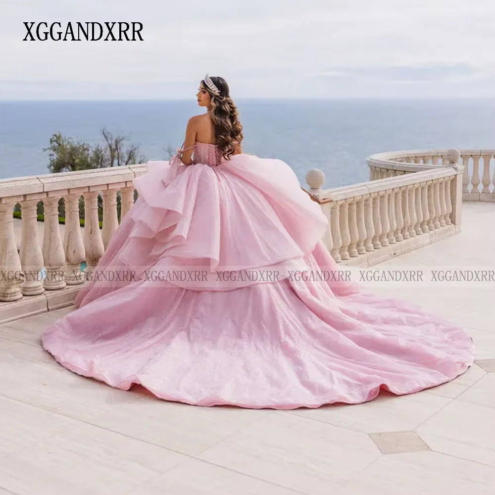 Eleagnt Pink Quinceanera Dress 2026 Glitter Mexican Vestido De 15 Anos Beading Sequin Sweet 16 Birthday Party Dress Pageant Miss