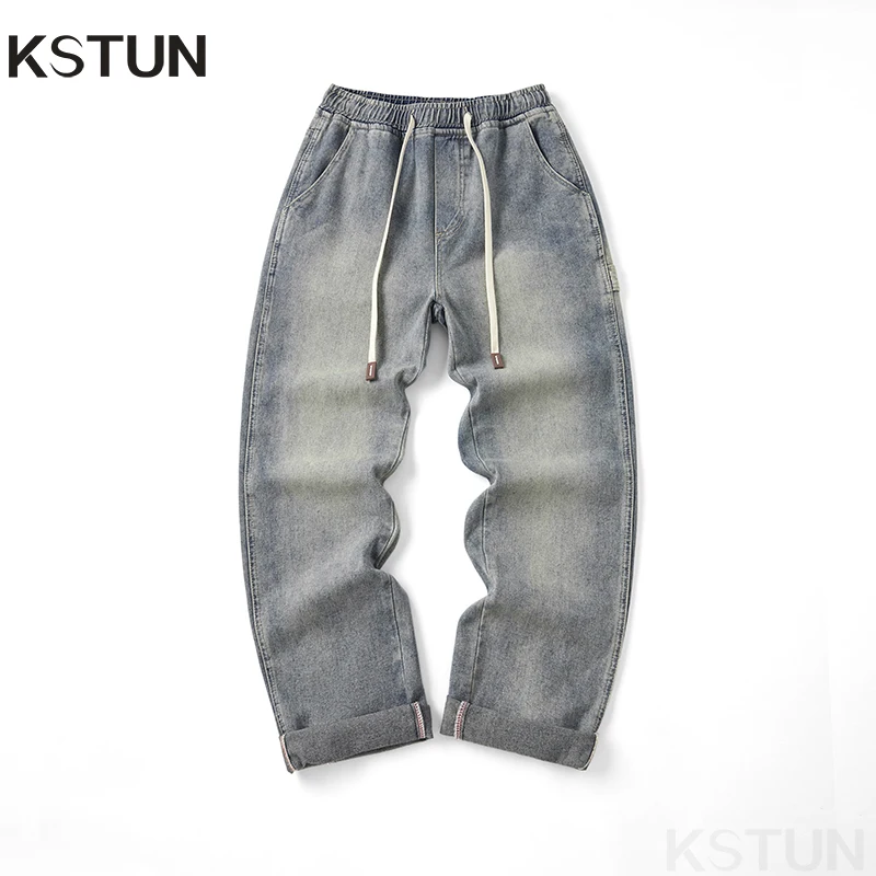 Retro Blue Jeans Men Baggy Pants Loose Fit Man Wide Leg Trousers Vintage Strawstring Fashion Desinger Striped Mens Clothing Boys