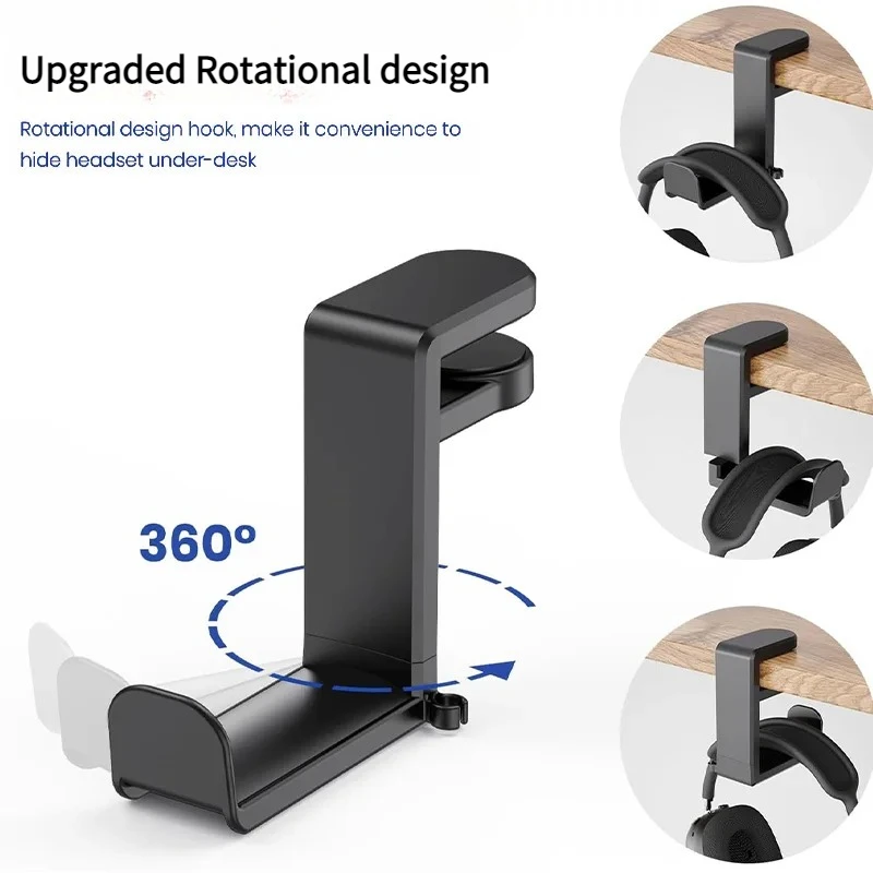 

Headphone Holder 360 Degree Rotating Desk Mount Stand Bracket Storage Hanging No Punch Table Clip Hook Space Saving