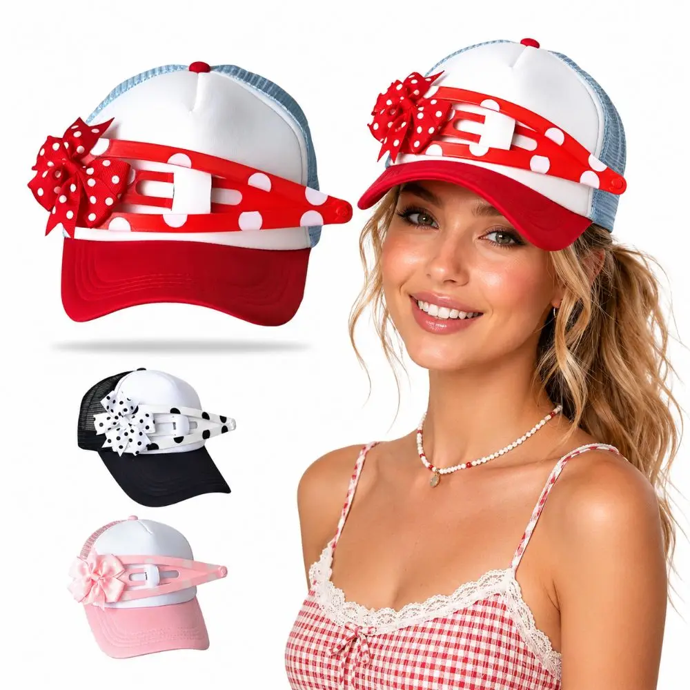 Polka Dots Bow Hair Clip Baseball Cap Exaggeration Lightweight Peaked Cap Fashion Versatile Breathable Hot Girl Sun Hat Unisex