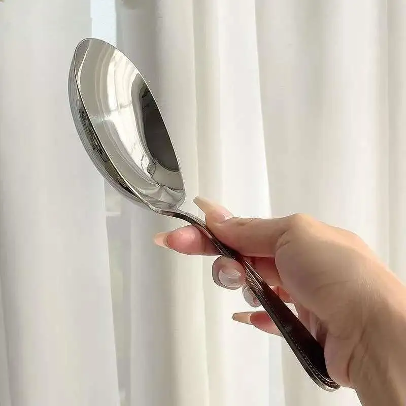 Stainless Steel Large Square Kitchen Spoon Flat-bottomed Rice Soup Ladle For Dessert Ice Cream Serving Spatula Tableware
