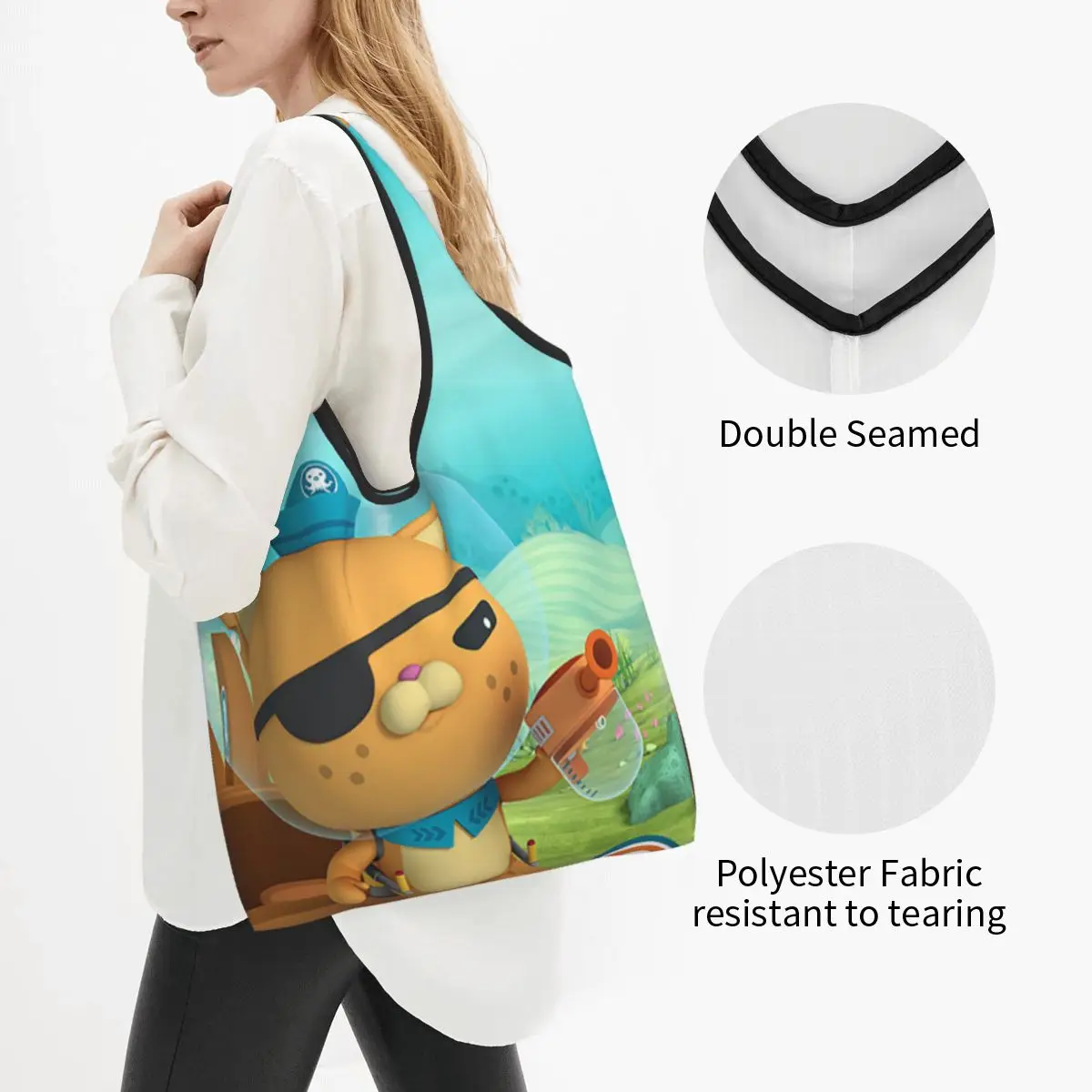 Kid Kwazii The Octonauts Portable Tote Shopping Bags Foldable Shopper Bag Groceries Handbag Shoulder Bag