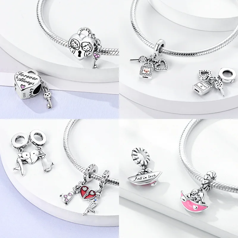 925 Silver New Series Couple Love Boy&Girl Dangle Charms Heart Beads Fit Original Bracelet for Women Diy Fine Jewelry Gift