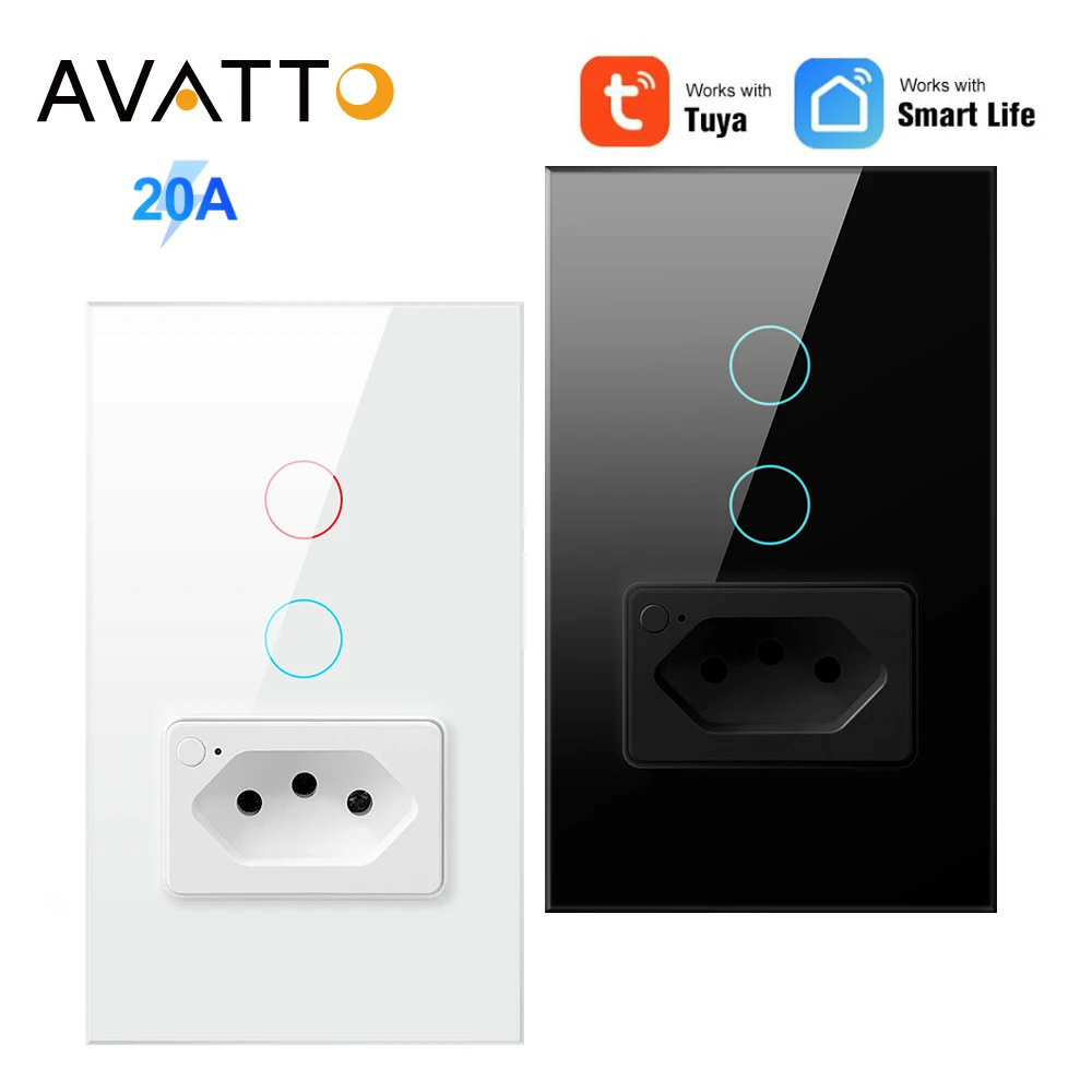 AVATTO WiFi/Zigbee 20A Brazil Smart Light Switch with Socket,Tuya Smart Home interruptor Wall Switch,Work for Alexa Google Home.