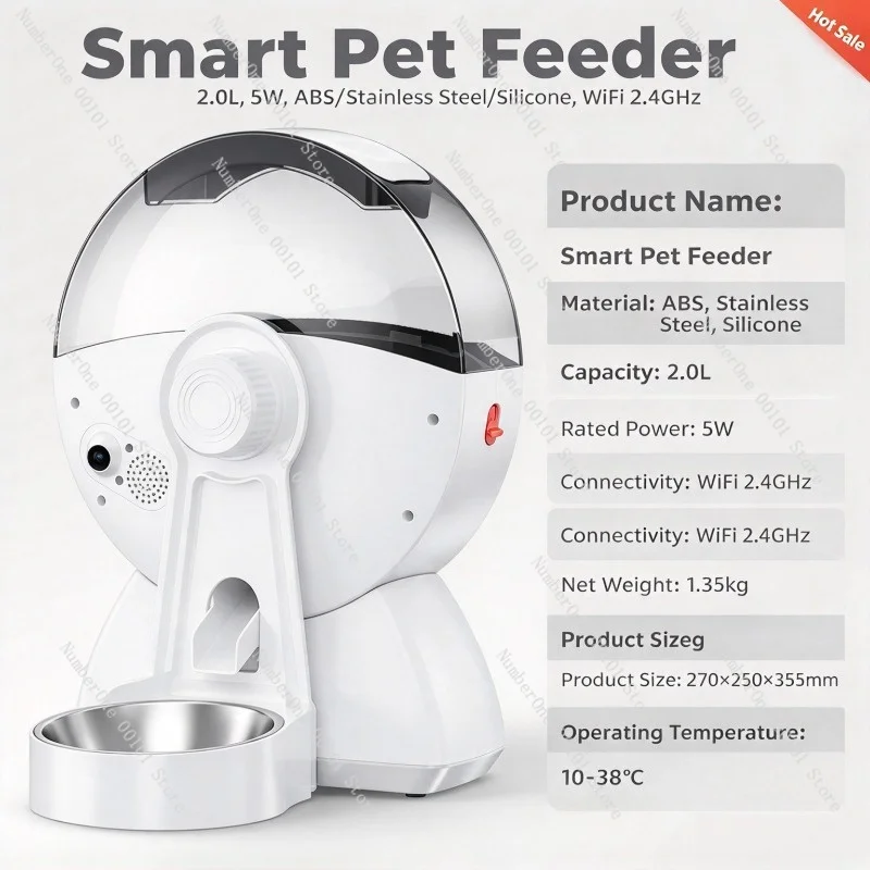 WiFi Smart Pet Feeder with HD Camera, Timed & Remote Automatic Food Dispenser for Cat Dog