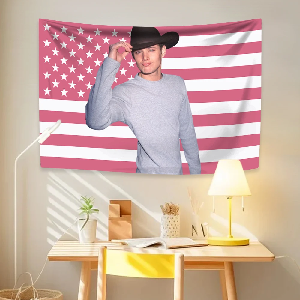 Jensen Tapestry Ackles American Flag Famous Actor Home Decor Wall Hanging Covering Bedroom Dorm Backdrop Outdoor Decor Fans Gift