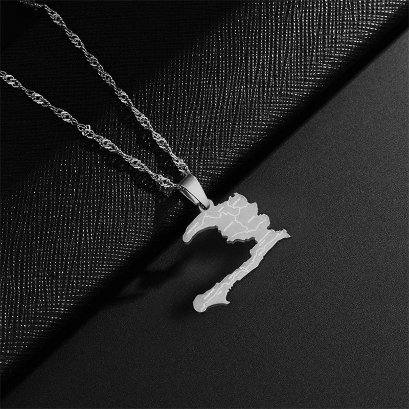Mode Repiblik Ayiti Karte Stadt Anhänger Halskette Edelstahl Männer Frauen Haiti Karten Schmuck Geschenk – Detail 8