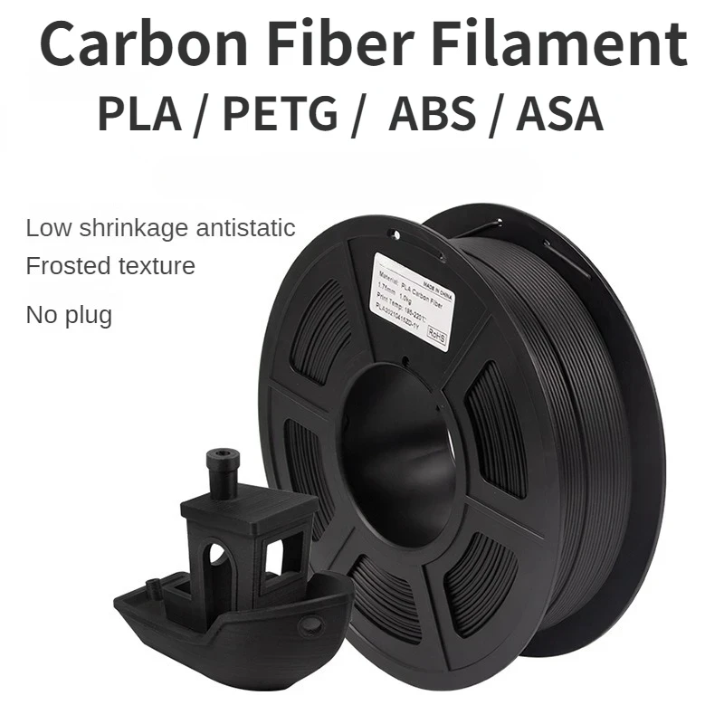 Fibra de carbono Filamento de impressão 3D, PETG, PLA, ABS, ASA, PC, PA6, PA12, fibra de carbono com RoHS, para a maioria das impressoras 3D, 1kg,