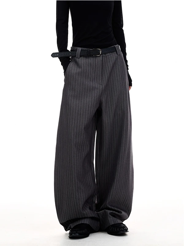 

Loose Casual Grey Stripe West Pants Men Women American Drapey Bent Knife Couple Trousers Youth Popular Polyester Fiber