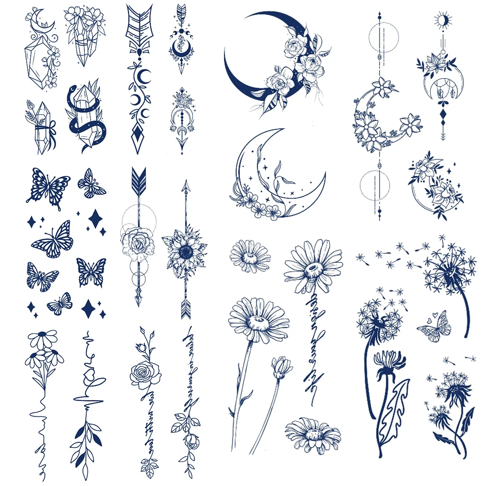 

12PCS Herbal Semi-Permanent Waterproof Tattoo Butterfly Sunflower Dandelion Flower Pattern Hand Tattoo Sticker Lasting 2 Week