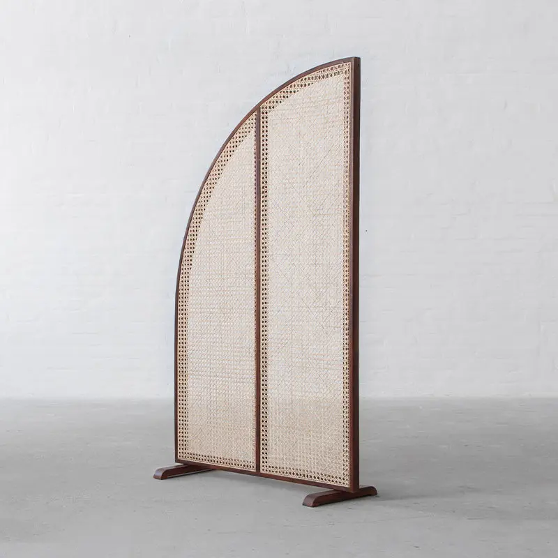 New Chinese-style solid wood rattan screen partition movable home living room entrance blocking simple seat screen