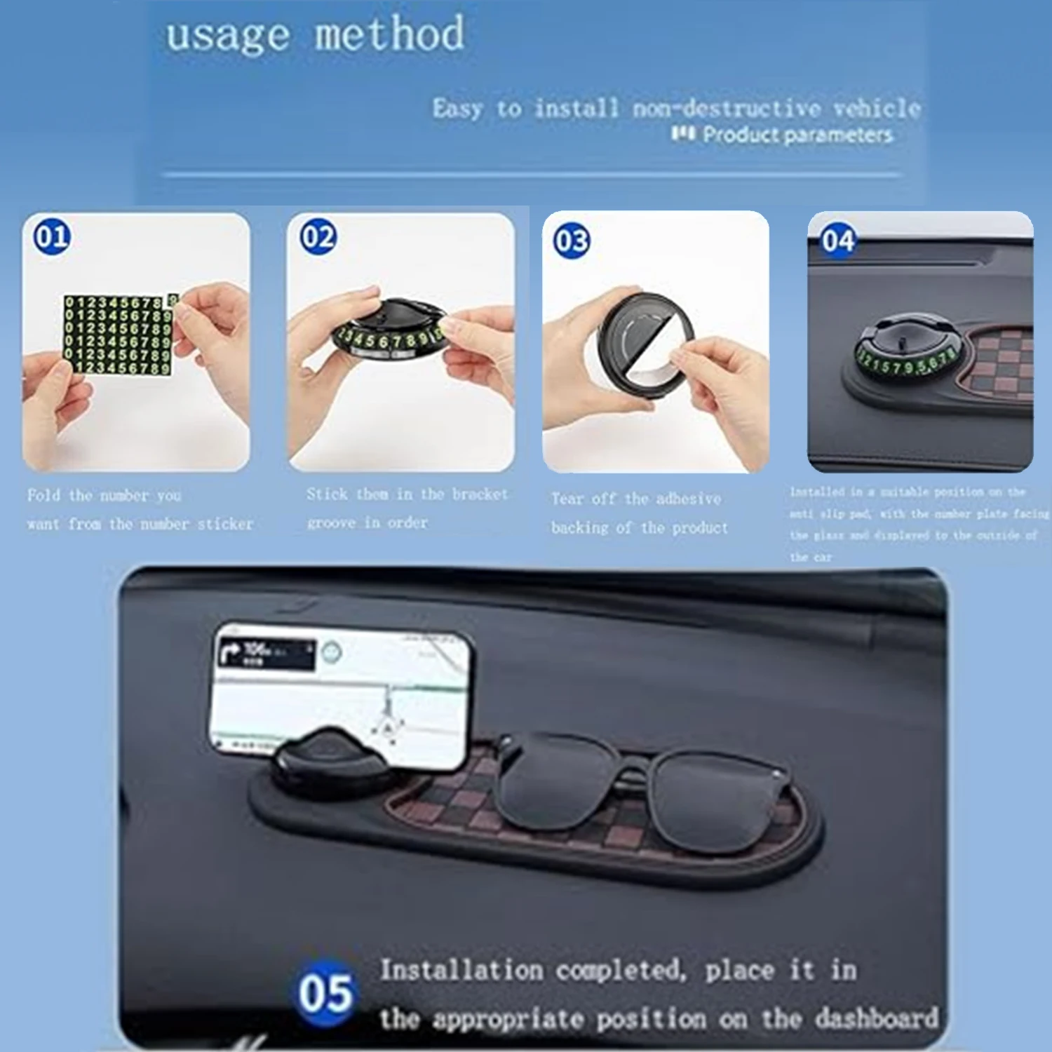 Luminous Car Parking Number Plate Anti-Slip Mat, Multifunctional Dashboard Phone Holder Pad for Vehicle Interior - view 6