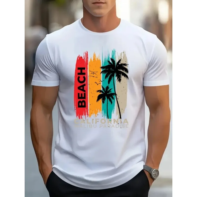 

Coconut Tree Beach Pattern 3D Printed Breathable Quick Drying Loose Comfortable Daily Leisure Street O-neck Short Sleeve T-shirt