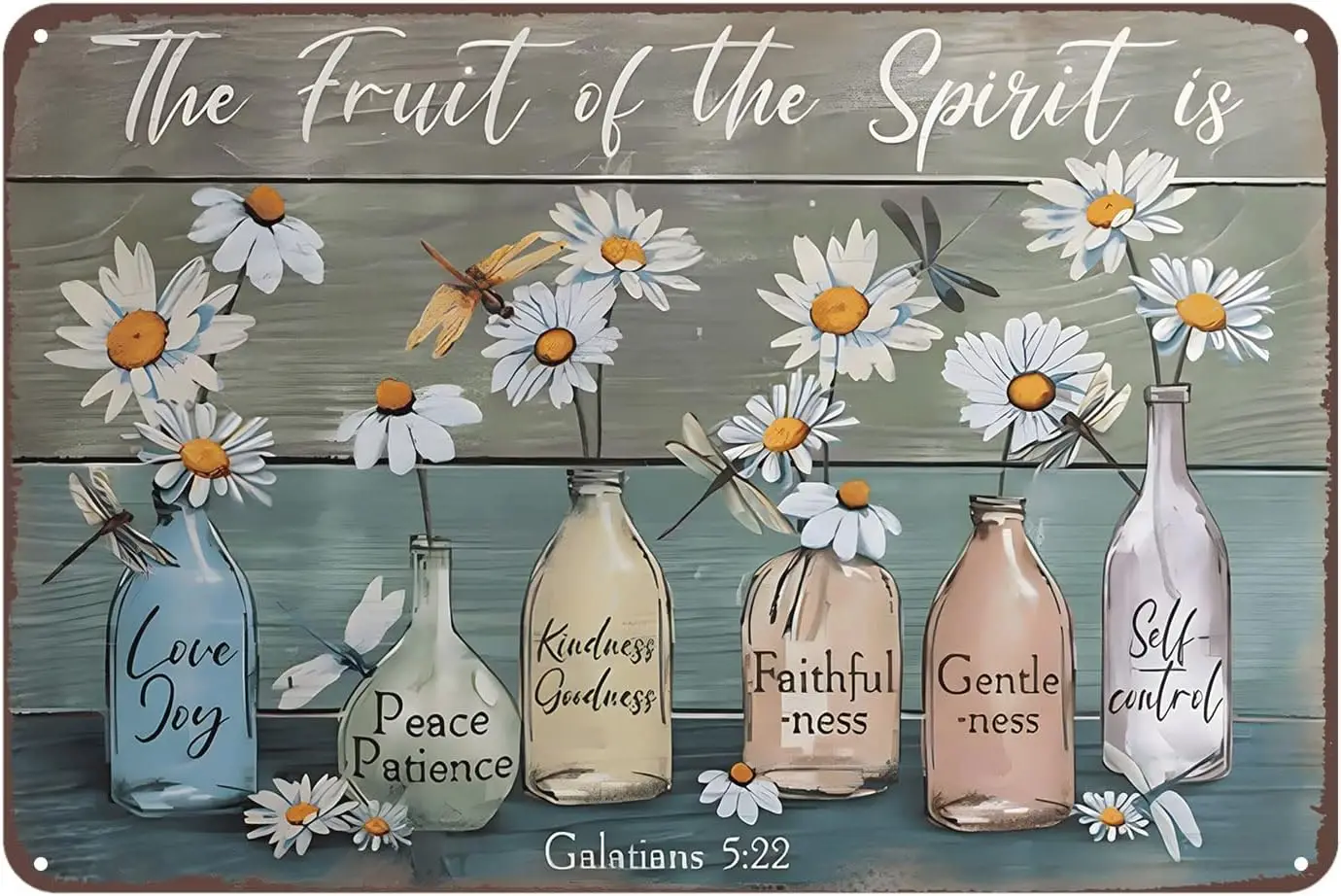 Aenaon Dragonfly and Flower Retro Metal Tin Sign The Fruit of Spirit Home Bar Patio Cave Wall Vintage Decor Novelty