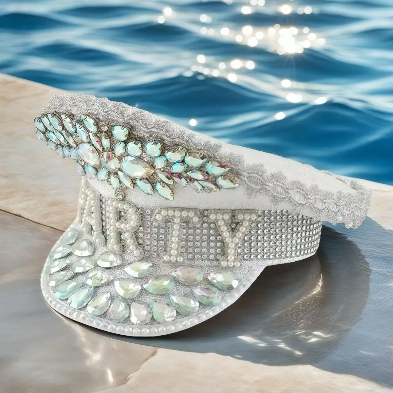 หมวกแฟนซีงานเทศกาลดนตรีหงหลวน หมวกกัปตันประดับเพชรสำหรับงานคาร์นิวัล ผู้หญิง คอสเพลย์ เครื่องประดับสำหรับผู้หญิง