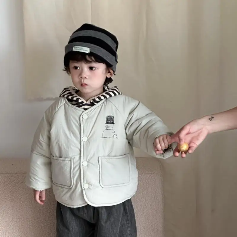 

2025 Winter New Baby Long Sleeve Warm Coat Plus Velvet Thickinfant Girl Cotton Padded Jacket Toddler Boys Casual Clothes