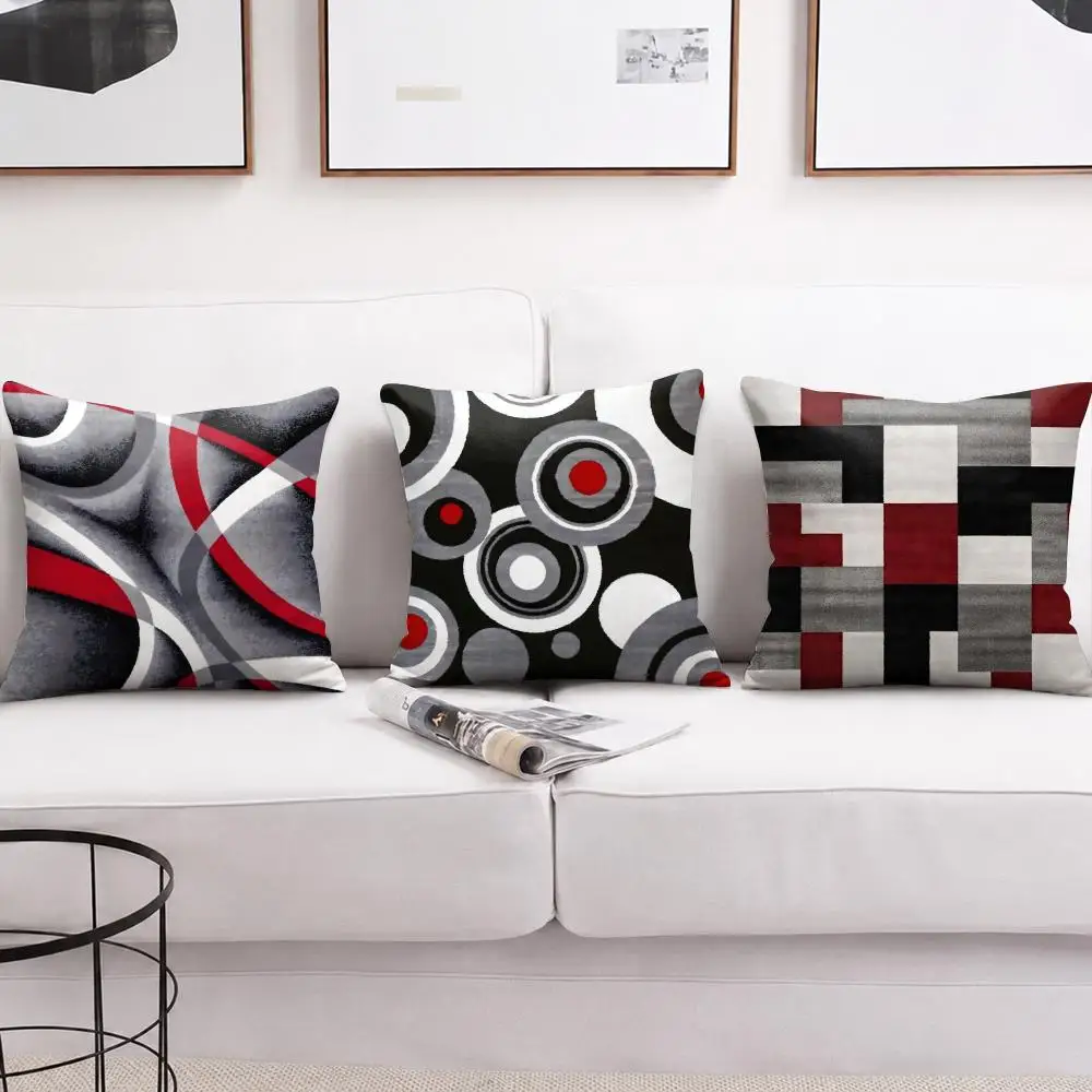 Gray Red Swirl Art Cushion Cover Short Plush Soft Double-Sided Printing Pillow Case Cozy Sofa Bedroom Home Decor Gift