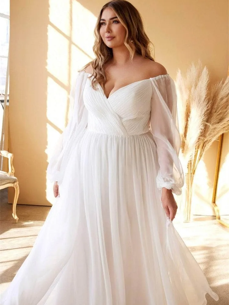 Plus Size Schatz Brautkleid lange Puff Ärmel Reiß verschluss zurück einfache Brautkleid elegant elegant vestido de novia