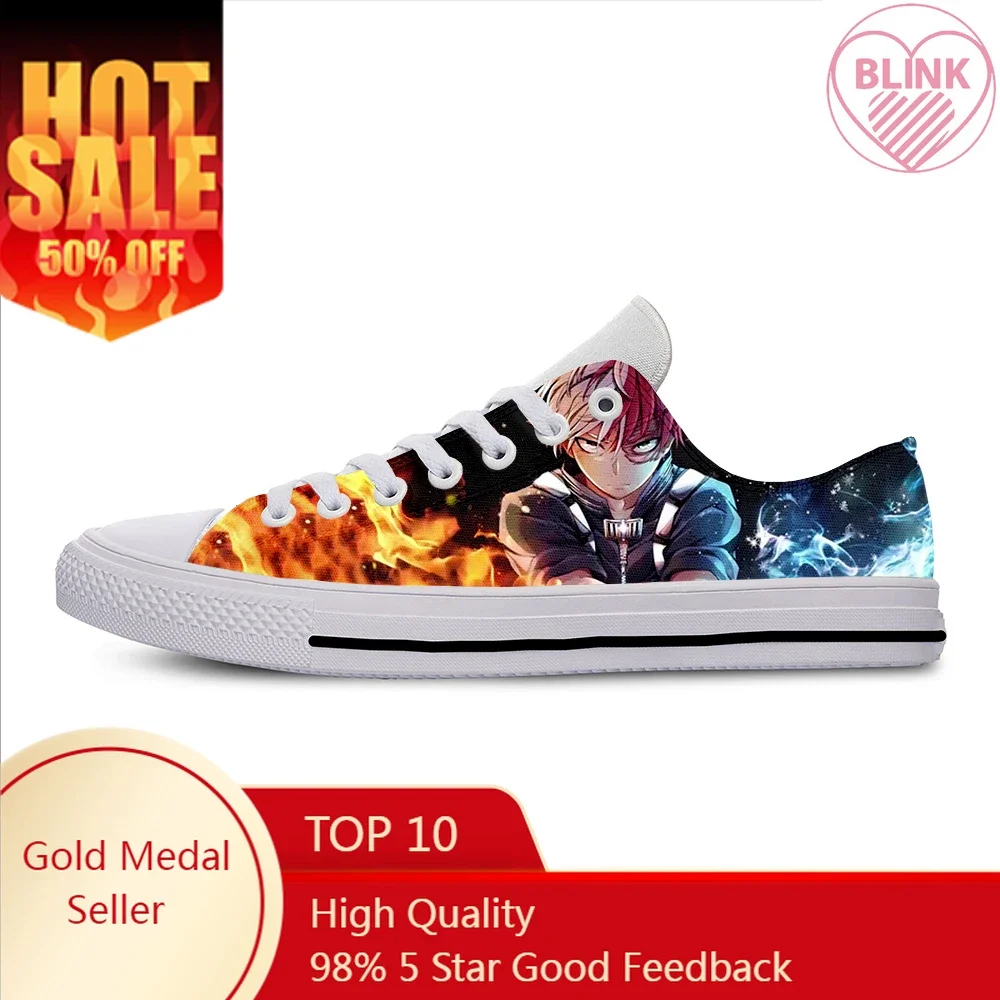 Anime Cartoon My Hero Academia Todoroki Shoto Cool Casual Cloth Shoes Low Top Lightweight Breathable 3D Print Men Women Sneakers