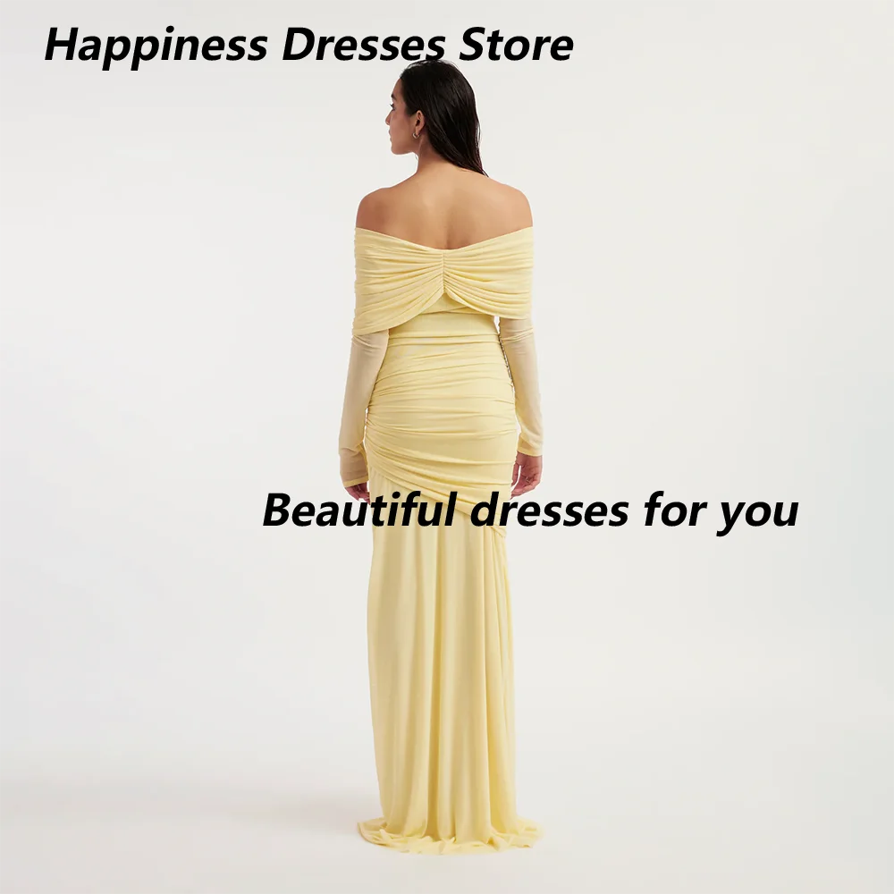 Modern Evening Dress Customized Off The Shoulder Chiffon Long Sleeves Straight Pleats Prom Dresses Vestido De Festa 2025 image 2