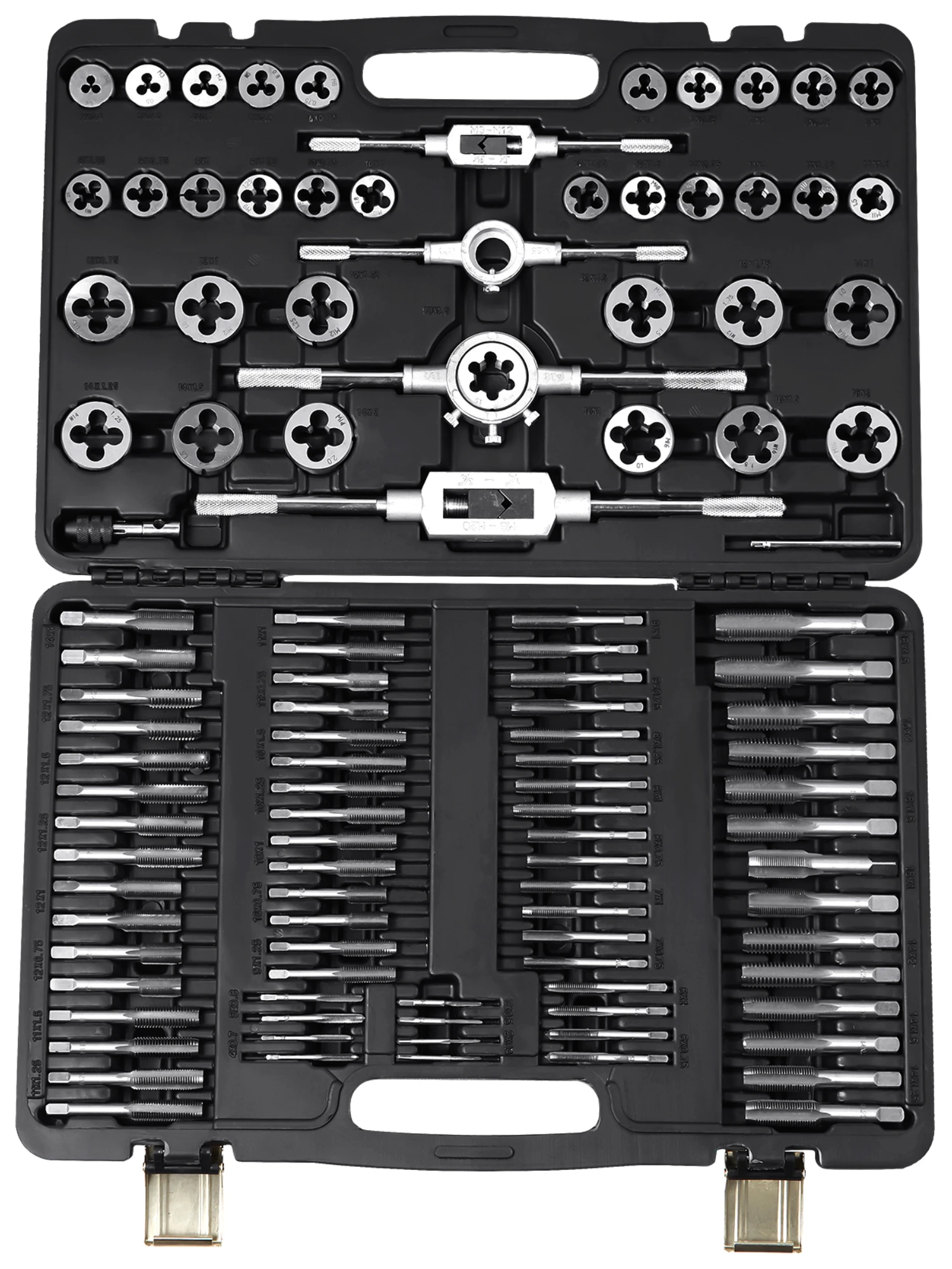 SucceBuy jeu de tarauds et de matrices 40 pièces 60 pièces 80 pièces 110/116 pièces tarauds et matrices en acier à roulement Standard métrique SAE outil de filetage essentiel