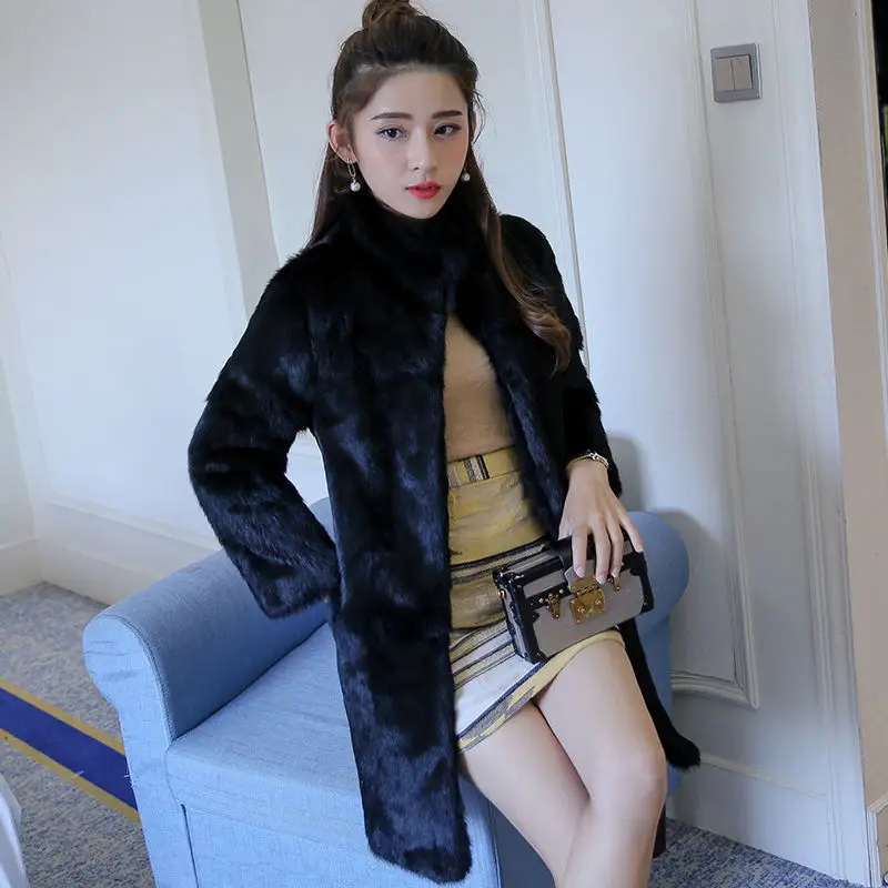 الشتاء في الهواء الطلق المرأة معطف الباردة أعلى أرنب الفراء الستر الدافئة حقيقية أرنب الفراء معاطف سيدة الجودة الطبيعية معطف الفرو الحقيقي #5