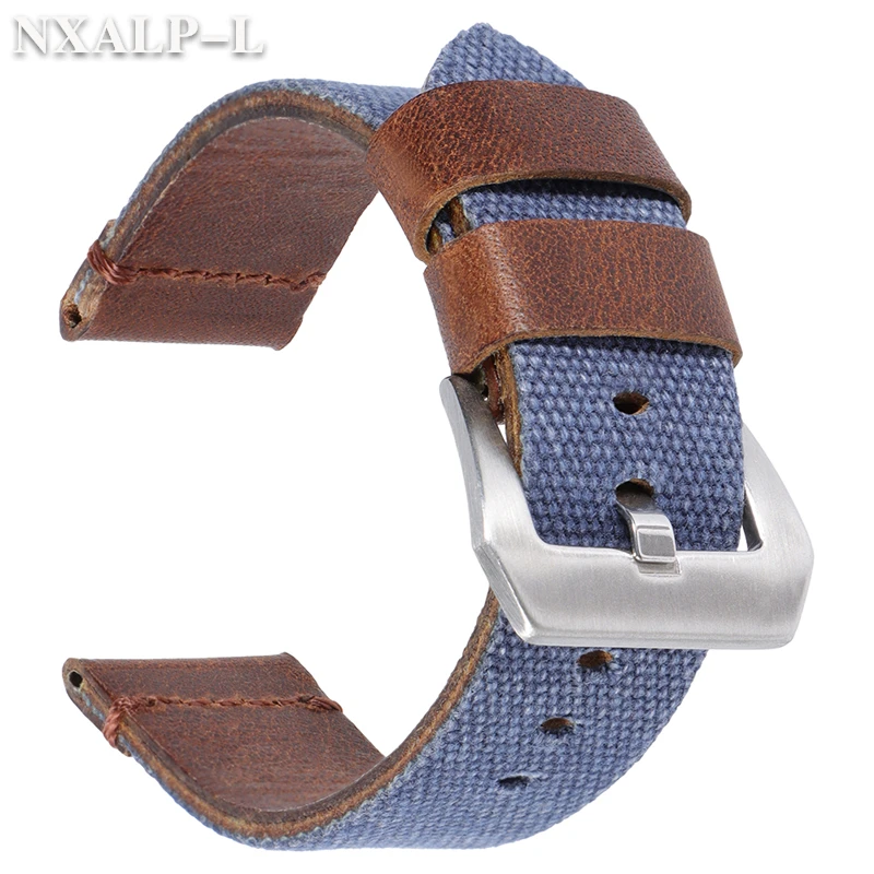Genuine Leather Nylon Watch Band 20mm 22mm 24mm for Omega for Seiko Strap Denim Fabric Bracelet Men Women Replacement Wristband