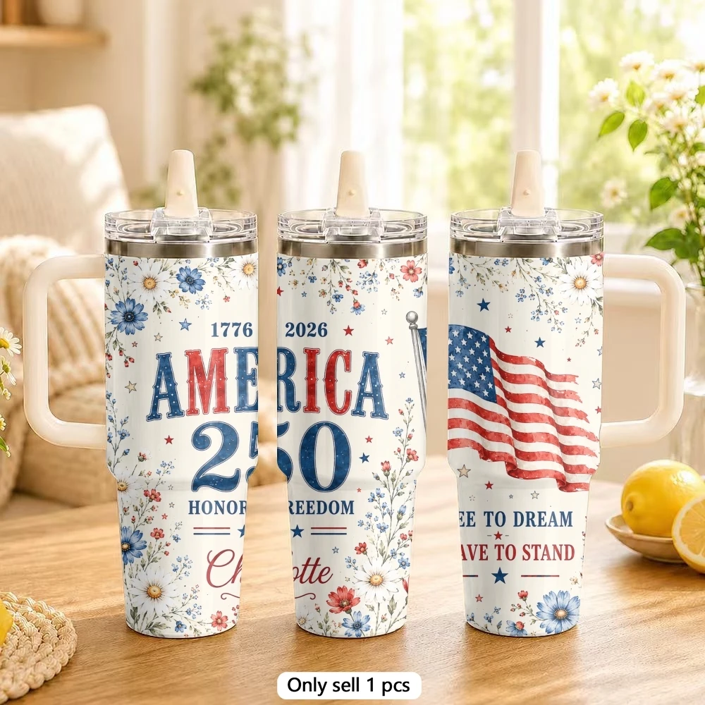 250th Anniversary Vacuum Flasks 40oz Stainless Steel Tumbler with Handle Straw Lid Vacuum Insulated Double Wall Leak Proof