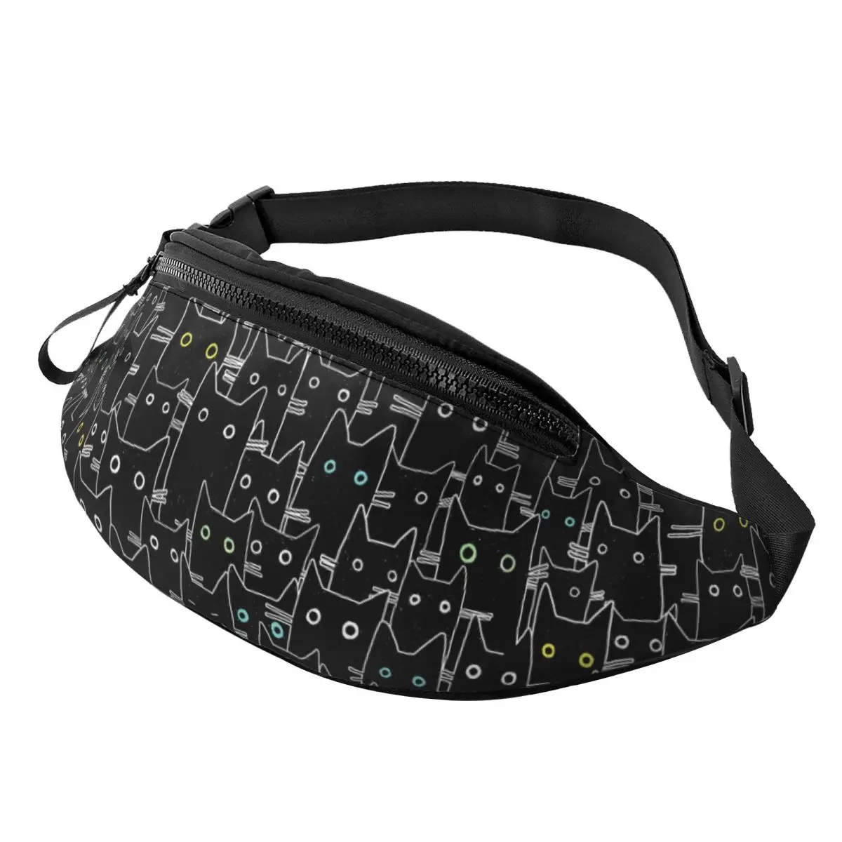 Custom Cool Cartoon Kitten Black Cat Fanny Pack for Cycling Camping Women Men Black Cats Crossbody Waist Bag Phone Money Pouch