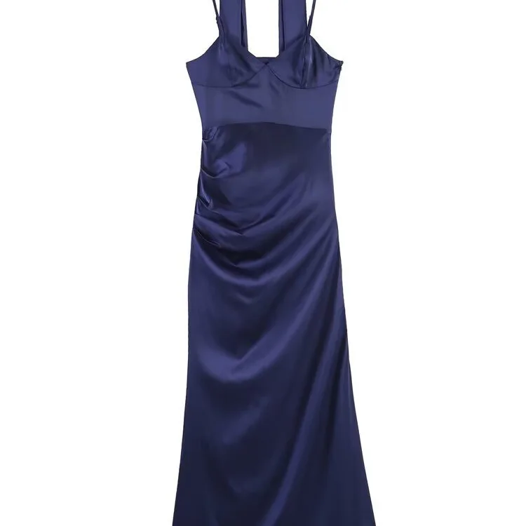

Withered 2026 Neck Hanging Collar Sleeveless Silk Texture Strap Dress For Women Woman Clothes Dress Elegant Party Dresses