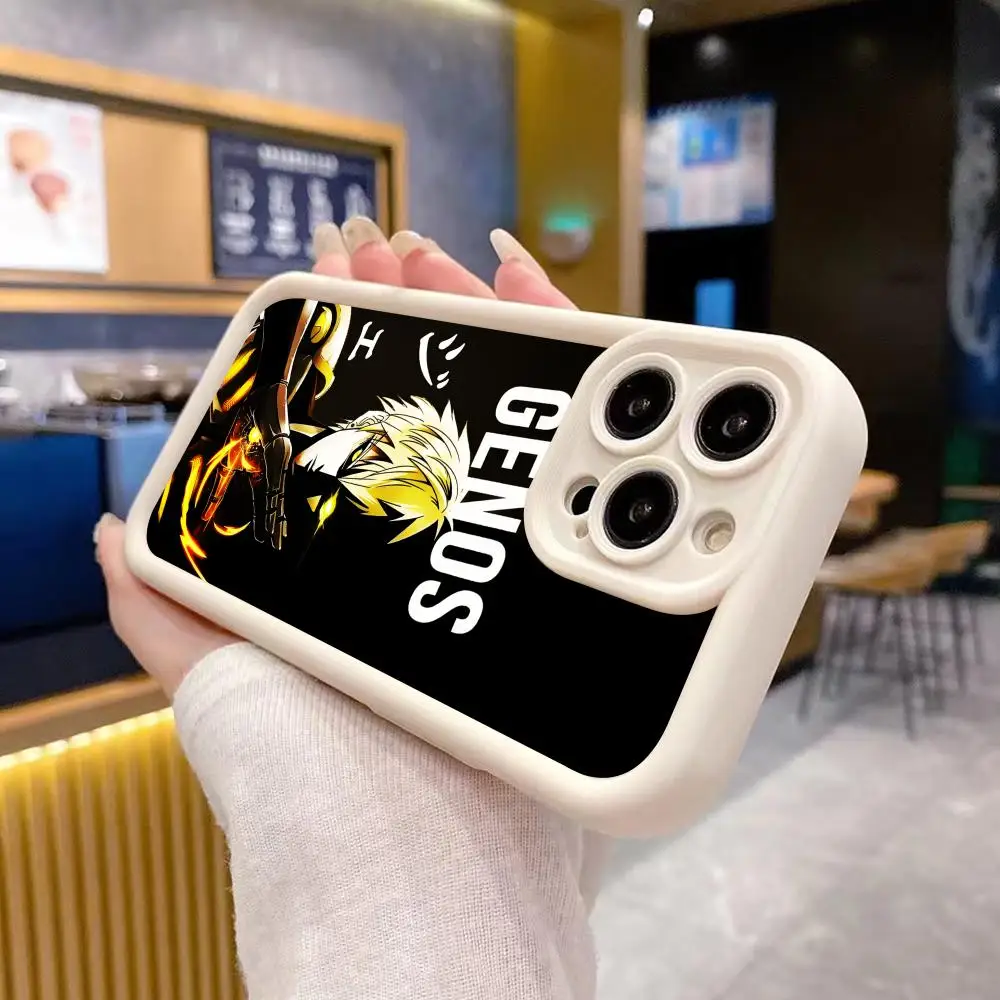 

Anime Punch Genos Phone Case for iPhone 17 16 15 14 13 12 11 Air Pro Max Plus White Soft TPU Shockproof Cover