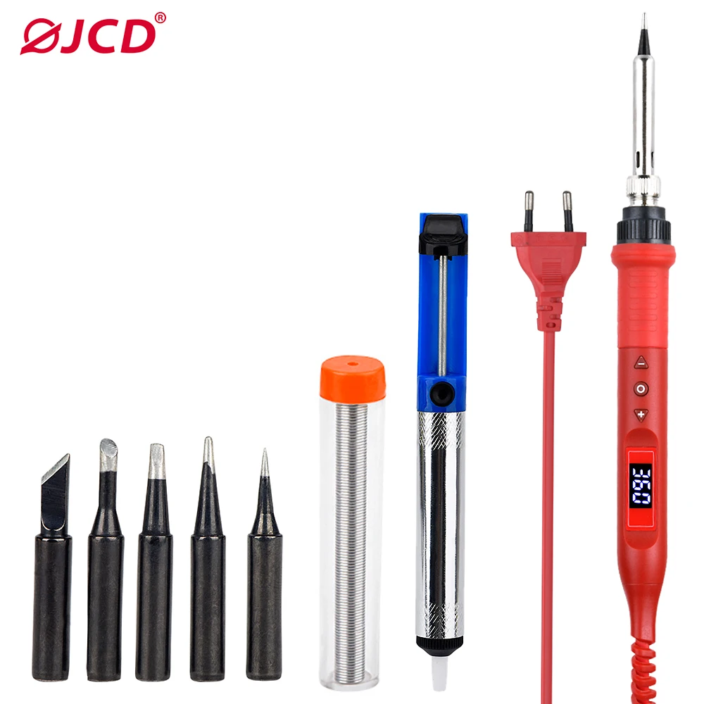 JCD Soldering Iron Kit 80W LCD Digital Display Adjustable Temperature With Switch Portable Iron Set 220V/110V Welding Tools 908U