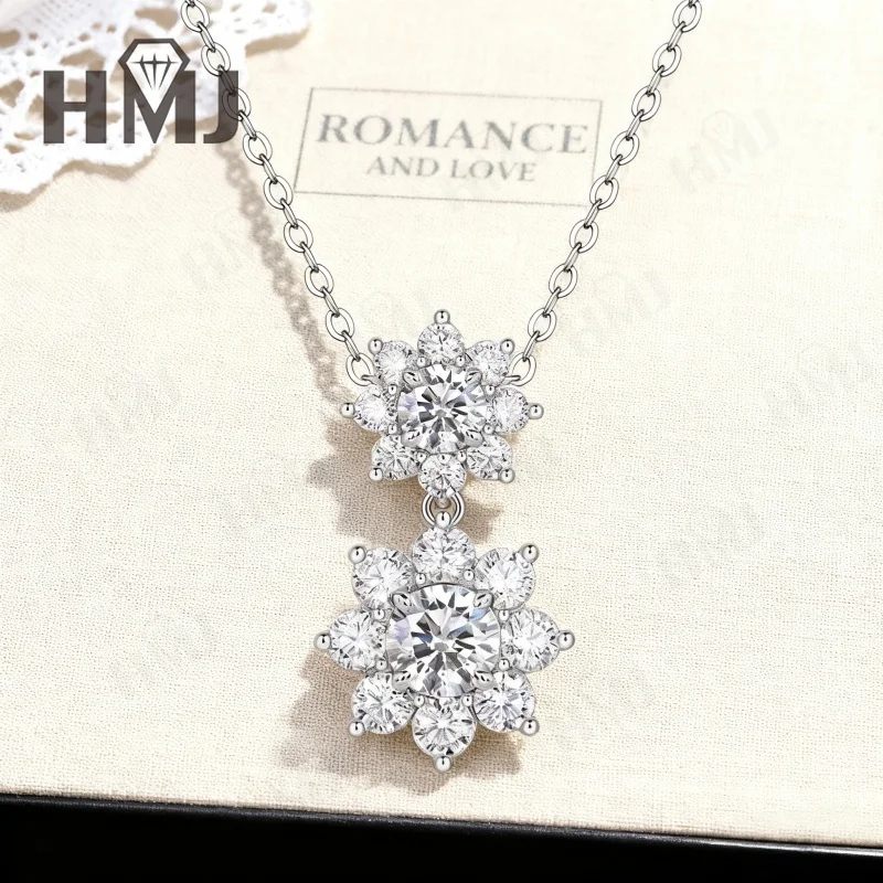 

Round Cut Moissanite Necklace Double Layer Heronsbill White Gold Yellow Gold Fine Jewelry Gift for Her Wedding Anniversary
