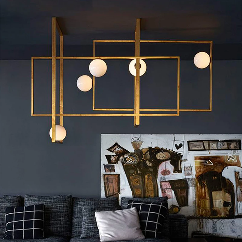 

Modern Rectangle Line Art LED Lights Ceiling Chandeliers Lustres Hanging Lamp for Ceiling Minimal Home Decor for Living Room