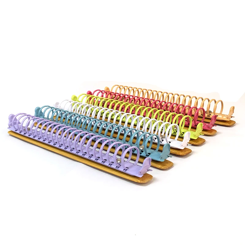 A5 Colorful Metal Ring Binder Clips with Bamboo Back Panel 20 Detachable Buckle Loose-leaf Binding Strip for Album Notebook