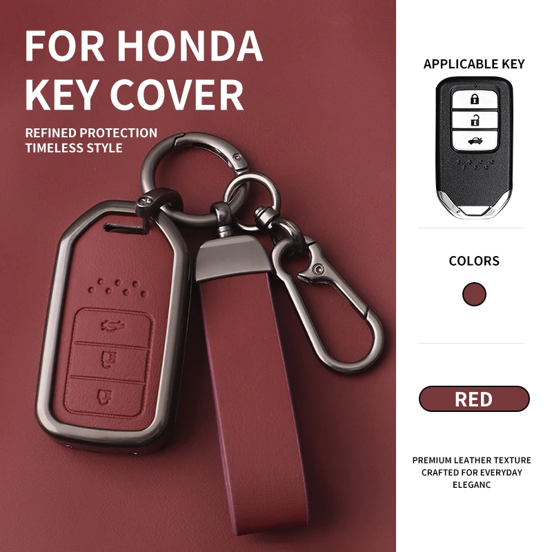Carcasa de cuero y aleación de zinc duradera para llave de Honda Vezel, City, Civic, Jazz, BRV, BR-V, HRV, Pilot, Odyssey, cubierta de control remoto