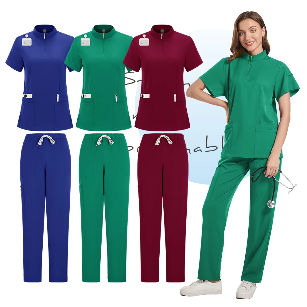 Enfermeira Scrub Set para Mulheres, Uniformes Cirúrgicos, Top-Pants, Túnica, Top-Pants, Spa, Vestuário de Salão de Beleza, Médico e Enfermeira