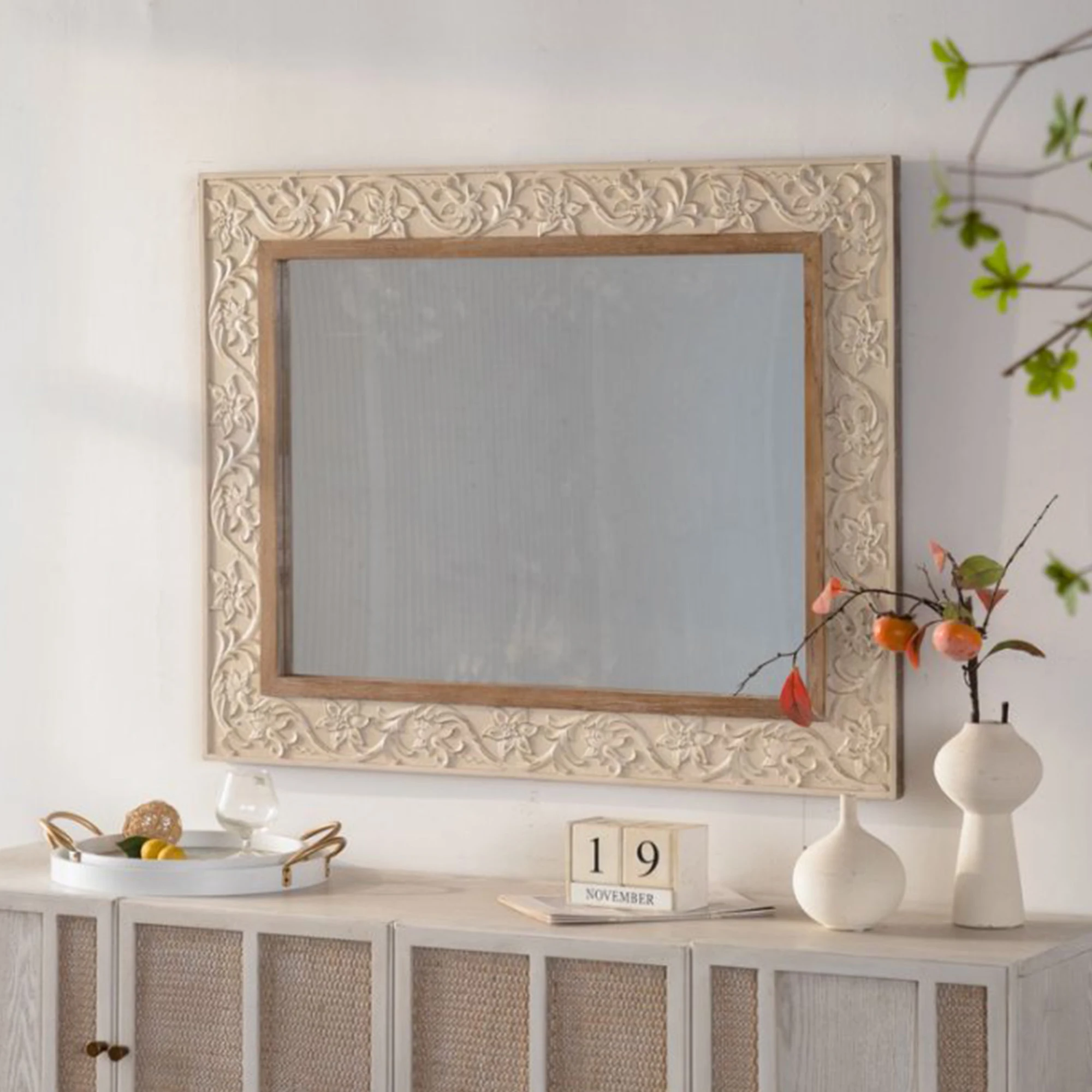 Vintage Engraved Pattern Rectangular Wall Mirror, Gorgeous Frame For Living Room/bedroom Vintage Decoration
