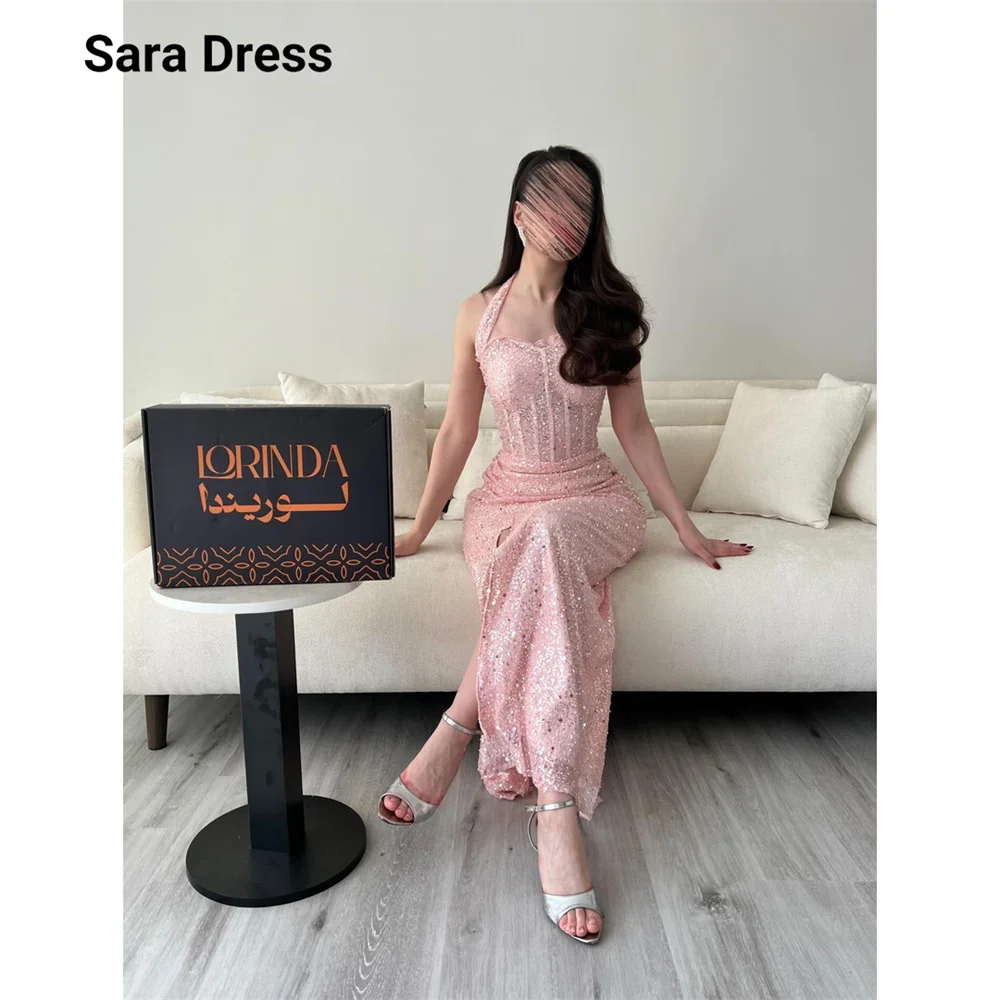 

Sara Custom Pink Shiny Side Slit Ankle Length Luxury Elegant Party Dresses for Wedding Woman Women Evening Dress Prom Dress 2026