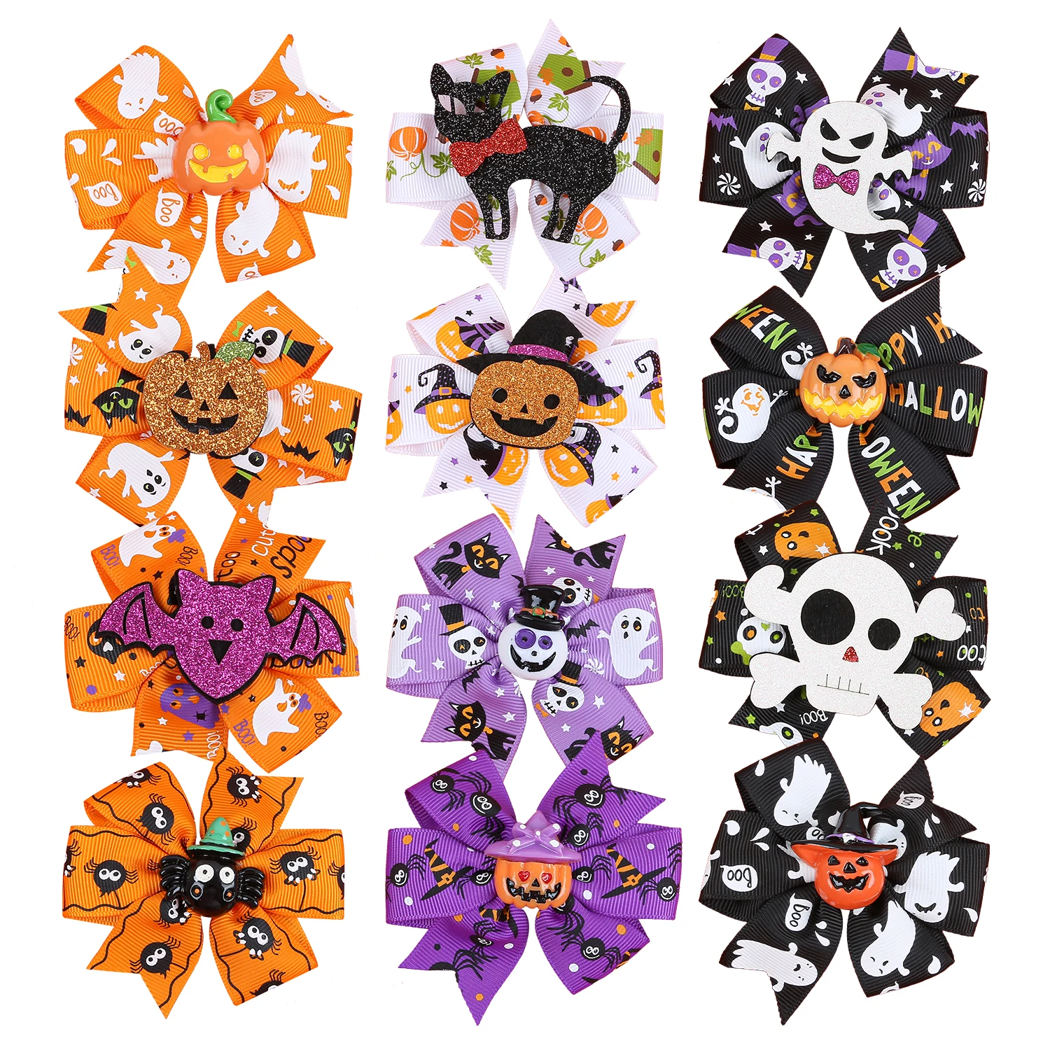 1/6PCS Kids Halloween Hair Clips Pumpkin Devil Hair Bows Clips Girls Festival Party Barrettes Clips Children Hair Accessories