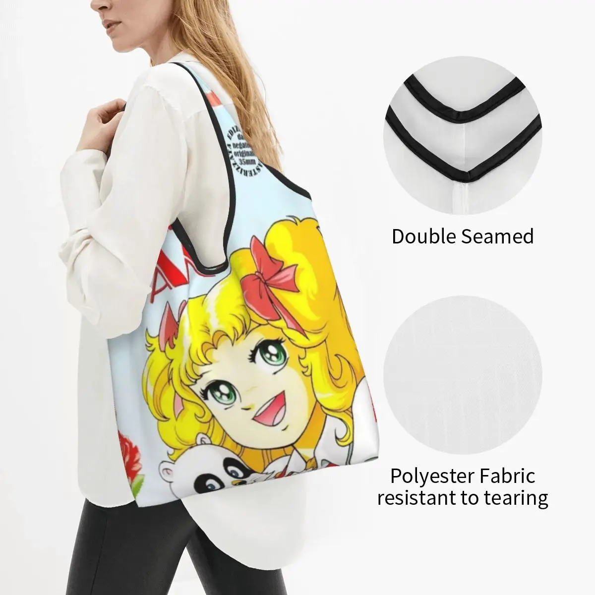 Borsa per la spesa di caramelle Kawaii riutilizzabile personalizzata borsa per la spesa da donna borsa per la spesa portatile con rose di Candice