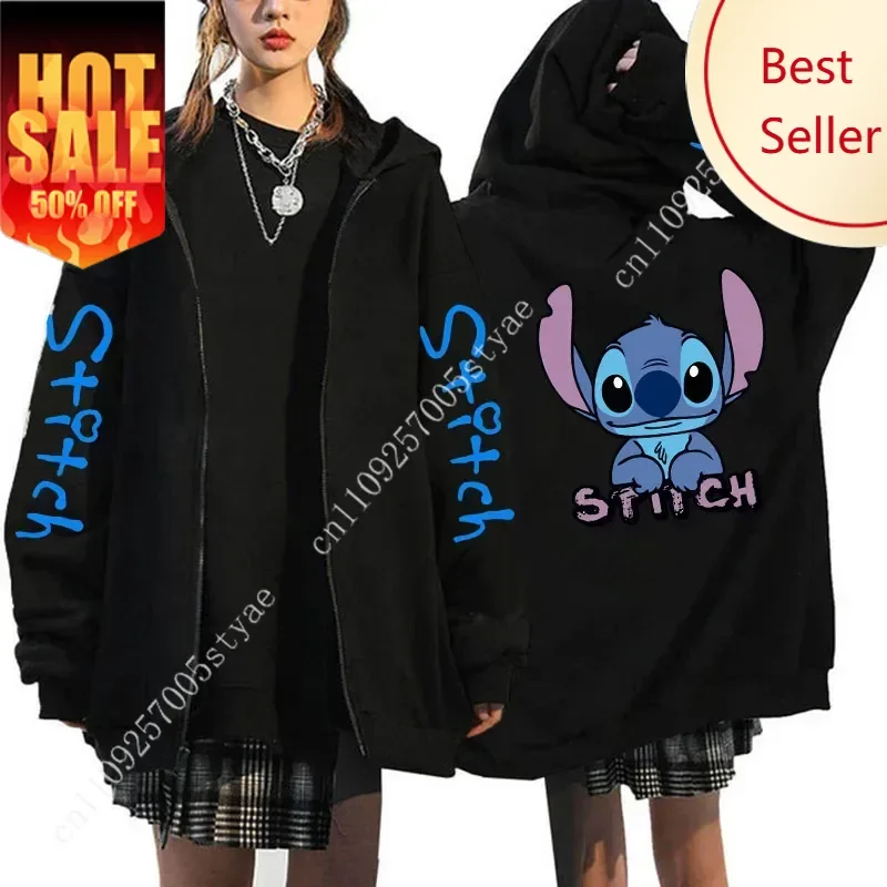 

women‘s Hoodie Zipper Hoodies Women Disney Stitch Couple's Cute Animae Sweatshirt Streetwear Hoody Female Casual Loose Hoodie