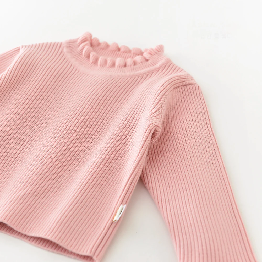 Autumn New Baby Sweaters Ruffle Collar Infant Gilrs Knit Pullover Base Color Toddler Knitwear