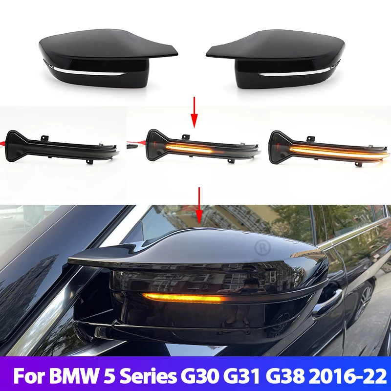 

For BMW 5 Series G30 G31 G38 525i 530i 535i 2016-2022 Side Mirror Indicator LED Dynamic Turn Signal Light Blinker + mirror cover