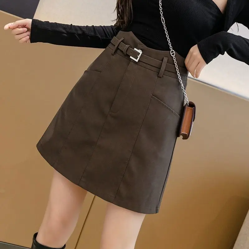 

New Autumn Winter Small Leather Skirt Short Women's High-waisted A-line Skirt Small Slim Hip-hugging Skirt PU Half-length Skirt