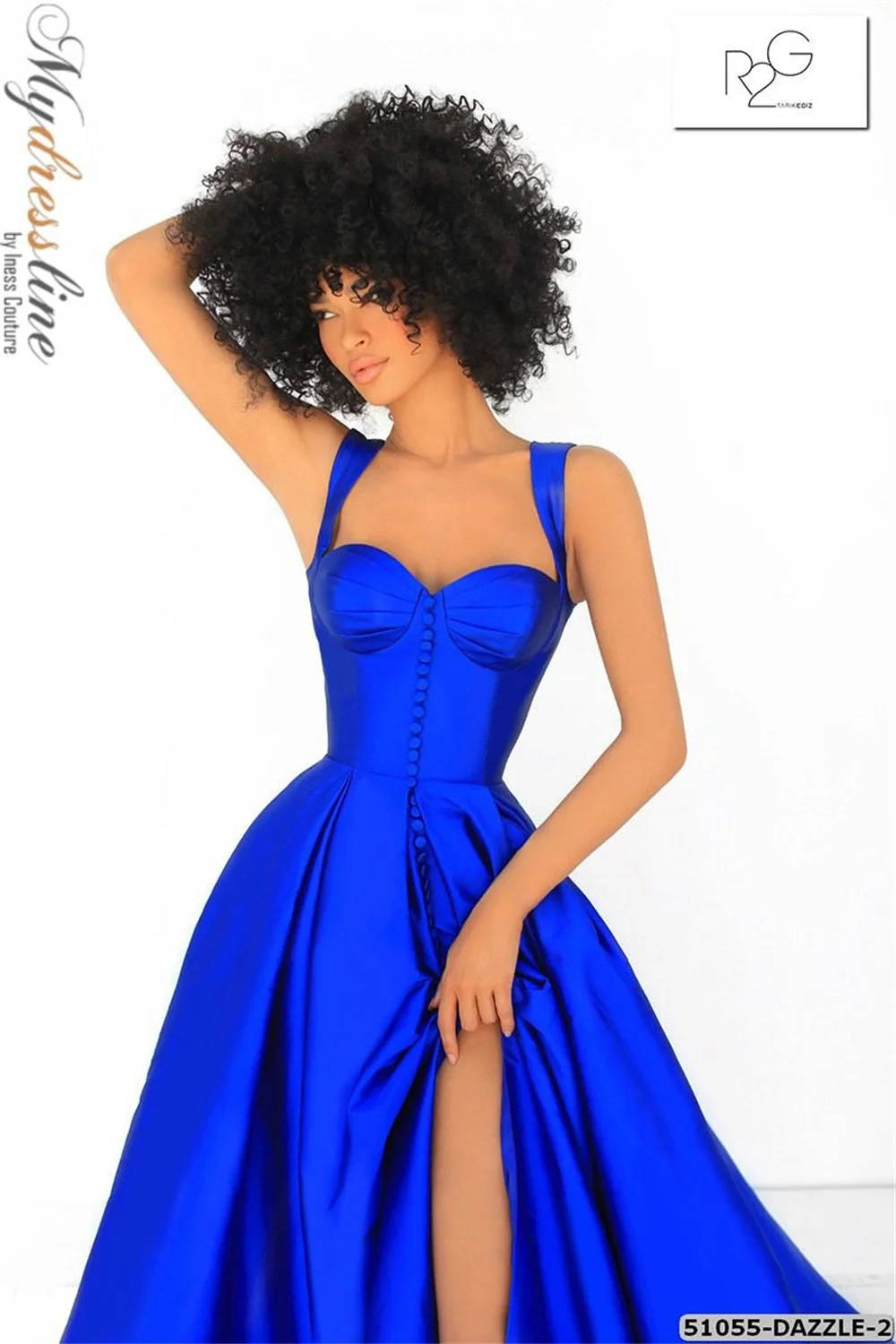 Sansa Blue Satin فساتين السهرة Simple Side High Split Vestidos De Noche Sapphire Button On Chest Prom Dresses 2024