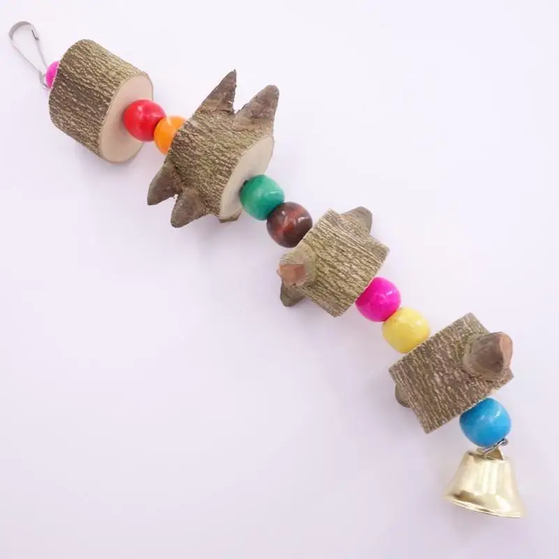 Solid Wood Bird Parrot Chew Toy Parakeet Wooden Ball String Cage Decoration Pet Supplies
