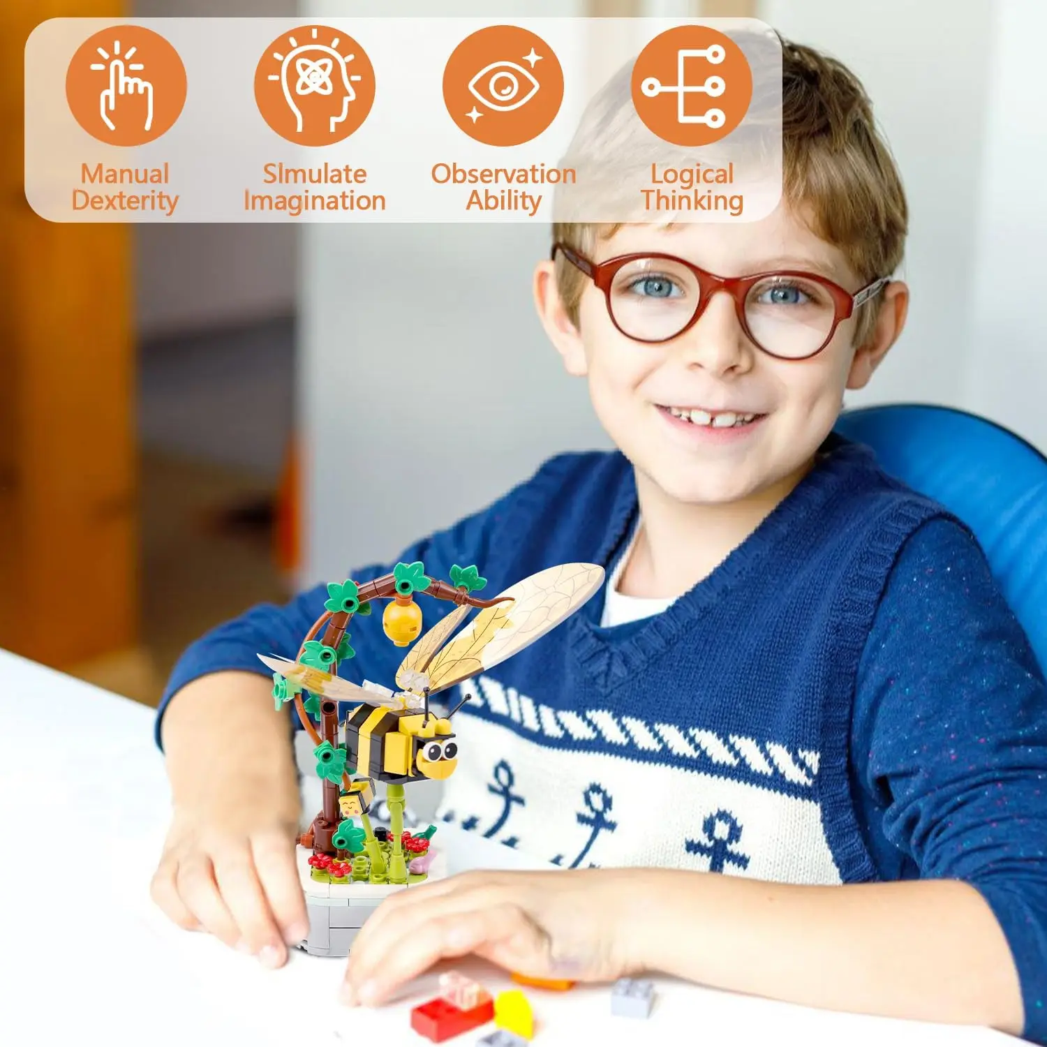 Conjuntos de blocos de construção em vaso para 214 peças, blocos de construção de insetos de plantas em vaso de flores de abelha, mini conjuntos de construção brinquedos para meninos e gi