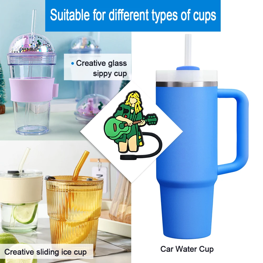 Popular Female Singer Straw Cover Cap 10MM Straw Plug Eco-friendly Splash Proof Drinking Cup Charms Pendent Home Party Gift