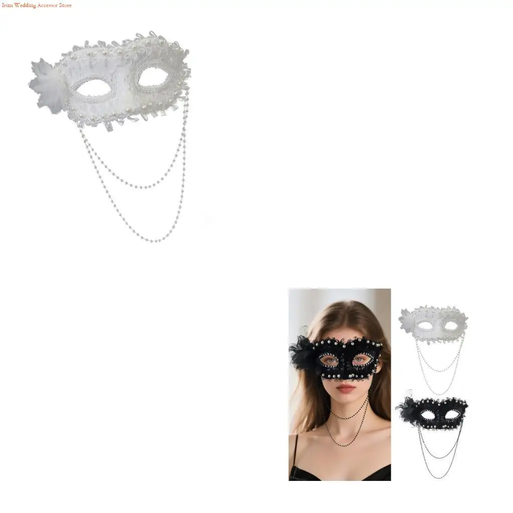 G92D Stylish Faux Pearls Decorated Half Face Mask Comfortable Plastic Design Perfect for Cosplay Halloween Event